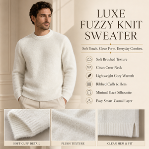 Suéter Branco de Gola Redonda para Homens, Macio e Estiloso, com Aparência de Mohair, Pullover Casual de Inverno - Product Image 2