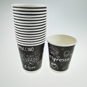 Tasse à café en papier jetable en <span class=keywords><strong>carton</strong></span> noir, impression personnalisée, bon marché, pièces - Product Image 1