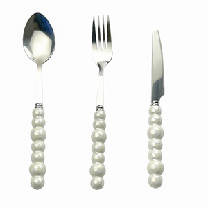 Hot bán gốm sứ ngọc trai xử lý <span class=keywords><strong>Flatware</strong></span> thép không gỉ dao kéo đặt muỗng dao và nĩa 3 cái thiết lập sử dụng cho máy rửa chén - Product Image 1