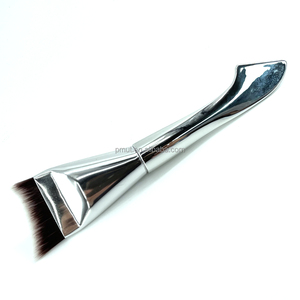 Brocha de <span class=keywords><strong>maquillaje</strong></span> ultrafina con forma de media luna, mango de madera, espátula de plástico plateado, brocha para base para cara, venta de fábrica para máscaras de <span class=keywords><strong>uso</strong></span> - Product Image 1