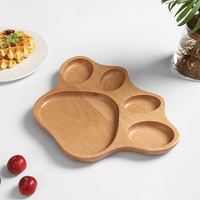 Assiette d'alimentation pour enfants à 5 compartiments en forme de patte d'ours en bois avec logo personnalisé, plateau pour le sevrage des bébés, les fruits, les collations et le petit-déjeuner