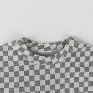 Mono de Bebé de Manga Corta con Cierre de Botones, Estampado de Tablero de Ajedrez, Unisex, Spandex/Algodón, Verano, Venta al Por Mayor de Fábrica - Product Image 6