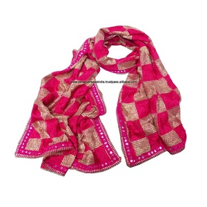 Dupatta de Algodón Chifón Rosa Plateado con Bordado a Mano Estilo Phulkari, Ecológico, para Mujer, Elegante Ropa Tradicional India - Product Image 2
