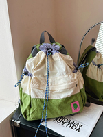 Sac à dos à cordon en nylon et polyester, tissu délavé color block, décontracté, convertible, grande capacité, pour l'école, le sport et la gym