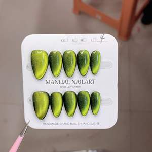 Uñas postizas de alta gama al por mayor, hechas a mano, con efecto ojo de gato, para aplicar con presión, uñas postizas hechas a mano. - Product Image 5