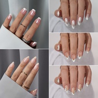 Kits de faux ongles à presser en gel souple, longs, forme amande, French manucure, avec colle, motif en relief, pour marque privée, vente en gros