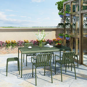 Outdoor Metal <b>Dining</b> Table And Chair <b>Set</b> Rectangular Weather Resistant Contemporary Patio Furniture For 4 People - Product Image 3