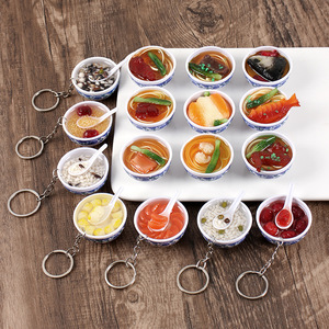 Porte-clés pendentif bol en porcelaine <span class=keywords><strong>bleu</strong></span> et blanc de 4 cm, modèle de jouet miniature de nourriture simulée de style chinois - Product Image 2