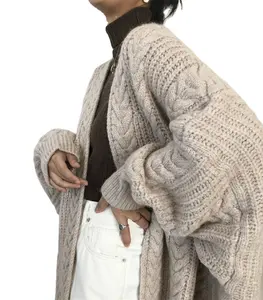 가을과 겨울 니트 패션 간단한 느슨한 트위스트 긴 여성 맥시 스웨터 코트 카디건