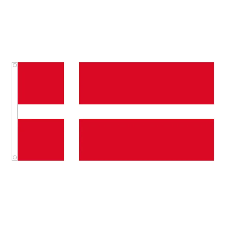 100% ٪ بوليستر 120d 3x5ft سعر الجملة الأحمر الأبيض عبر دانمارك العلم الوطني اليد موجة العلم