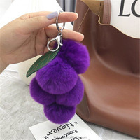 Joli raisin pompons porte-clés sac décoration moelleux Rex lapin fourrure pompons porte-clés voiture porte-clés pendentif accessoires breloques
