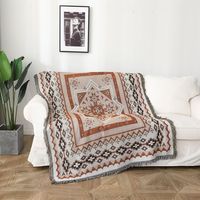 Vente en gros de couvertures de canapé ethniques bohèmes, couvertures en coton tissé géométrique jacquard aztèque marocain, couvertures de voyage