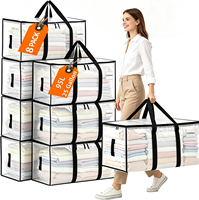 Sacs de déménagement transparents personnalisés en gros, sacs de rangement extra-larges résistants avec fermeture éclair et poignées pour vêtements, couvertures et déménagement