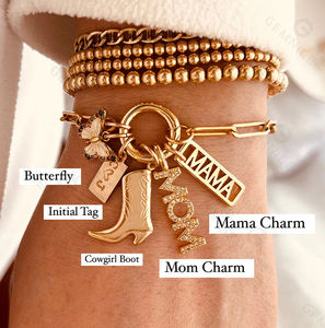 जेम्नल पीतल सोने की प्लेटेड तितली प्रारंभिक टैग मोती दिल कस्टम आकर्षण कंगन - Product Image 6