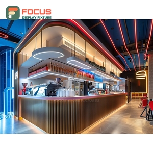 เคาน์เตอร์บริการกาแฟแบบครบวงจร พร้อมชั้นวางขนมและเคาน์เตอร์แคชเชียร์ลายไม้วอลนัทสำหรับร้านกาแฟ - Product Image 6