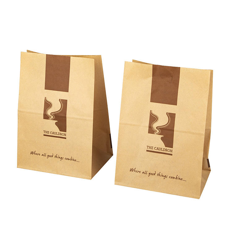 Disposable Custom Fast Food Kraft Paper Packaging Bags Custom Print With Your Own Logo