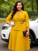 Robe grande taille plissée unie, élégante et tendance, pour le commerce international
