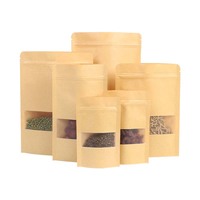 Sac en papier kraft brun pour l'emballage alimentaire avec fenêtre transparente et fermeture éclair, sacs en papier recyclables, sac en papier kraft brun pour l'emballage alimentaire