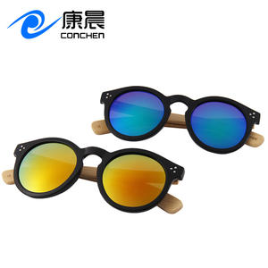 Lunettes de soleil rondes unisexes Conchen, monture PC noire, verres traités UV400, branches en bambou, pour la pêche, la conduite et la mode - Product Image 2