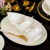 Service de table de luxe haut de gamme en porcelaine fine, glaçure céladon unique, bord doré, cadeau de mariage, vaisselle pour la maison et usage quotidien familial
