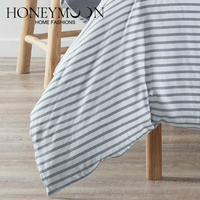 Ensemble de literie respirant et confortable HONI pour maisons modernes, dortoirs, chambres d'hôtes, housse de couette rayée bleue avec fermeture à boutons