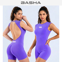 Combinaison de yoga sans couture pour femme avec logo personnalisé, dos ouvert, haute élasticité, tenue de sport OEM pour la gym et le fitness