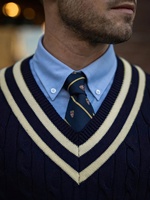 Pull décontracté pour homme style preppy, col en V, tricot torsadé, bordure rayée contrastante, manches longues, anti-plis, ODM
