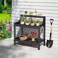 Banc de jardin robuste pour l'extérieur, en plastique HDPS noir, avec 3 niveaux de étagères à lattes, support de présentation pour plantes, pour jardin et terrasse