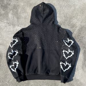 Sweat à capuche surdimensionné imprimé de haute qualité 420 Gsm, streetwear, en molleton français, avec fermeture éclair et strass - Product Image 2