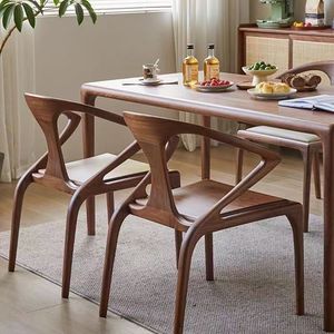 Poltrona da pranzo moderna <span class=keywords><strong>in</strong></span> <span class=keywords><strong>legno</strong></span> massello noce nero con sedile <span class=keywords><strong>in</strong></span> pelle per casa ufficio ristorante/Hotel del nord - Product Image 2