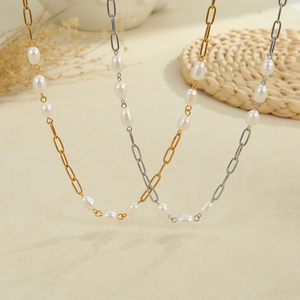 สร้อยคอมุกขายดี - สไตล์ทันสมัยและโดดเด่น สร้อยคอทอง 18K และสแตนเลสสตีล - Product Image 2