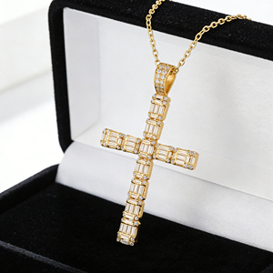 Collar Clásico de Compromiso con Colgante de Cruz y Diamante CVD Cultivado en Laboratorio, Chapado en Oro de 10K/14K/18K sobre Plata Personalizada, Cadena para Suéter, Regalo VS - Product Image 3