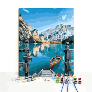 Dipinto a mano su misura dipinto a mano barca di Braies lago paesaggio italia stile classico Still Life versione stampata - Product Image 1