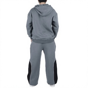 Survêtement à capuche pour homme, gris uni, sweat-shirt à fermeture éclair intégrale, poches latérales, pantalon assorti, coupe classique, vêtements décontractés, style hiver, 100% coton - Product Image 5