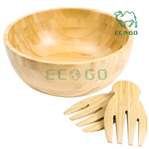 ชามไม้ไผ่ธรรมชาติทนทานชามซุปสลัดผลไม้ขนมขบเคี้ยวพร้อมชุดช้อนสลัด - Product Image 3