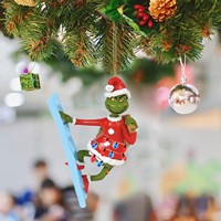 Vente en gros de décorations de Noël amusantes, ornements suspendus en acrylique vert Grinchs, pendentif d'arbre, accessoires d'ornement