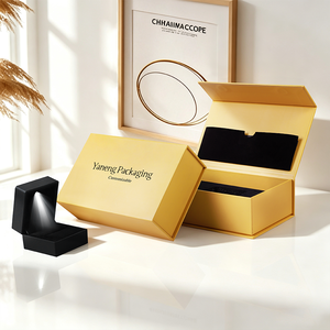 Logo Customizable Manufacturer PU Leather <b>LED</b> Ring Jewelry Box Eco-friendly Cardboard Paper Magnetic Box for Luxury Branding - Product Image 3