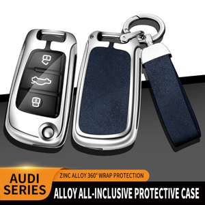 Étui de protection pour <span class=keywords><strong>clé</strong></span> de voiture en métal et cuir pour <span class=keywords><strong>Audi</strong></span> A1 <span class=keywords><strong>A3</strong></span> A4 A5 A6 A7 Q3 Q5 S6 B6 B7 B8 C6 <span class=keywords><strong>8P</strong></span> 8V 8L TT RS, accessoires personnalisés avec logo de voiture - Product Image 4