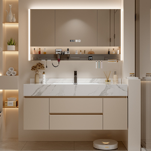 Meuble-lavabo de salle de bain moderne de luxe avec miroir intelligent, résistant à l'eau, éco-responsable, vasque en céramique, armoire en PVC et lavabo WC - Product Image 3