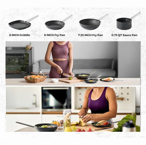 Ensemble de casseroles de cuisson de haute qualité avec revêtement antiadhésif, compatible gaz et induction, couvercle en verre, résistant au lave-vaisselle et au four, poignée en bois douce au toucher - Product Image 3