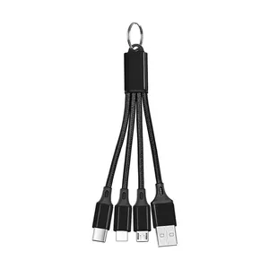 Grosir kabel pengisi daya USB 3 in 1 kustom 2A 13cm kabel pengisi daya multi cepat portabel untuk kabel mikro Tipe C iPhone