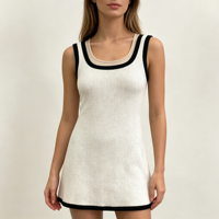 Robe pull sans manches mi-longue en maille blanche et à bordure contrastante pour femme, qualité supérieure, fabrication OEM & ODM Kendall, vente en gros
