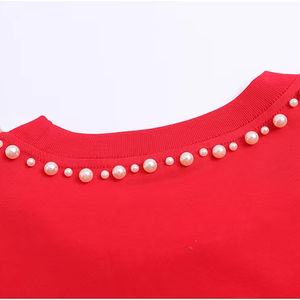 Camiseta de Cuello Redondo Extra Grande de Lujo para Hombre, de Algodón y Poliéster, con Letras Tejidas con Logotipo Personalizado Desgastado y Pedrería - Product Image 4