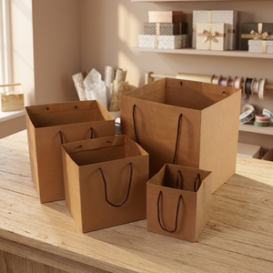 Sac cadeau carré de luxe avec poignée en ruban, en carton recyclé, pour l'emballage de gâteaux et de bougies - Product Image 5