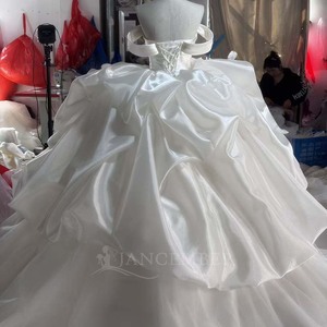 Wx365 Modern Simple Satin Backless Bridal <b>Wedding</b> Floor-Length Chapel Train Layered Pleat Three-Dimensional Skirt Ball Gown - Product Image 6