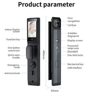 Qleung - Fechadura inteligente para porta com câmera digital, preço mais barato, rosto 3D com vídeo interfone, aplicativo Wi-Fi Usmart Go, cartão com código de impressão digital - Product Image 3