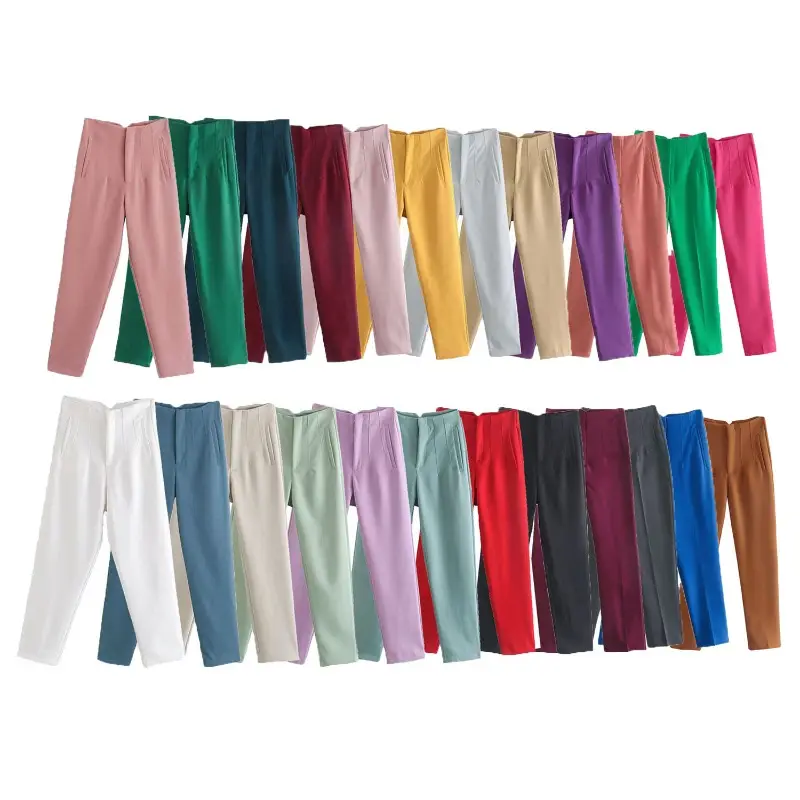 Mujer Chic moda Oficina desgaste Pantalones rectos Vintage cintura alta cremallera Fly Mujer Pantalones Mujer