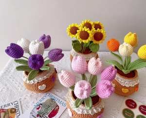 Fleur Artificielle Tricotée à la Main Tulipes Plantes en Pot <span class=keywords><strong>Amigurumi</strong></span> Fleurs Bouquet Artisanat Fait à la Main Jamais Flétrissement Fleur Éternelle - Product Image 3
