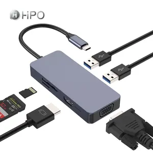 USB C适配器6合1，带USB 3.0 2.0、4k-hdmi、USB C连接/PD、SD/tf卡读卡器、兼容wi