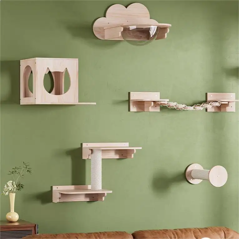 Neue Produkte Massivholz Katzenkletterwand montierte Möbel Hängematte Wand Sisal Katzenkletterstufen Katzenwandregale